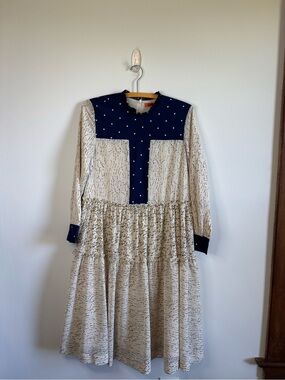 Maple & Cliff Polka Dot Ruffle Floral Long Sleeve Cottage Dress